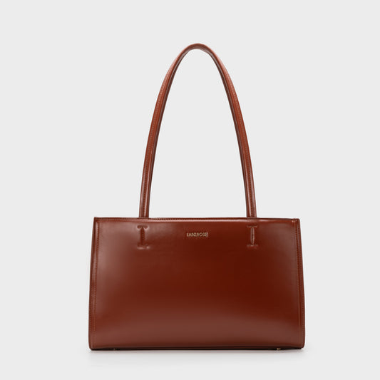 Borsa a spalla PATENT TOTE - CARAMEL BROWN