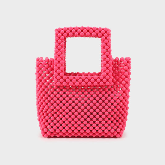 Borsa a mano con perline manico rigido - ROSA